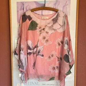 Belle France made in Italy 100% silk cherry blossom print kimono tunic, Size S